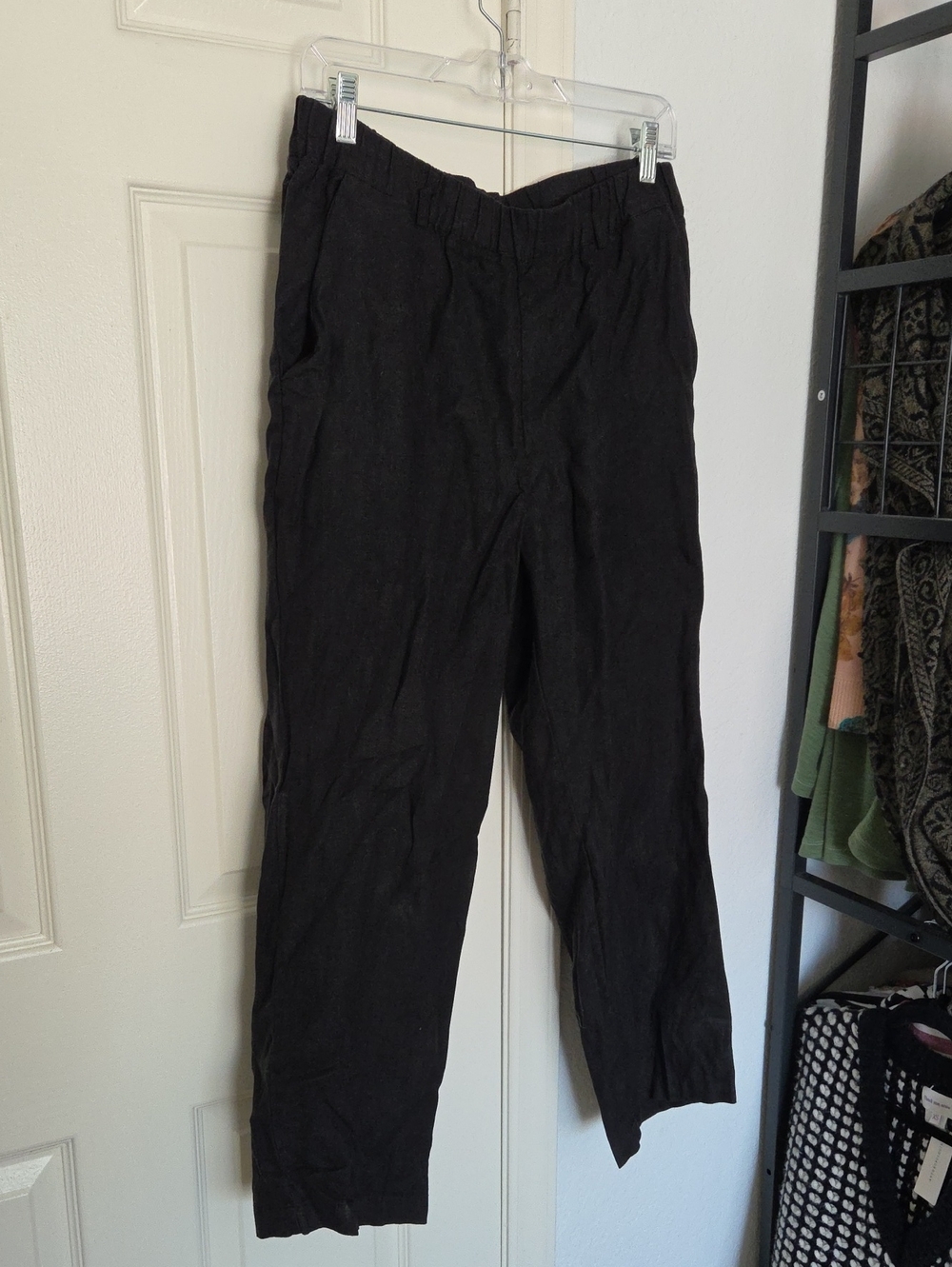 Quince Womans Linen Black Casual Elastic Waist Pants Large